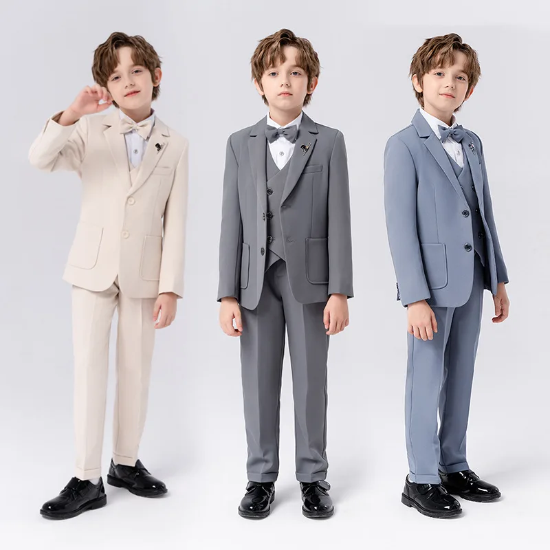Top Quality Boys Formal Suit Ceremony Wedding Campus Student Tuxedo Dress Gentleman Kids Costume Children's Blazer Clothing Set