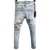 100 Chareharper dsq 1116 Men`s jeans quadratic slim cotton elastic light color printing laser process Tear Process Italian pants - Image 3