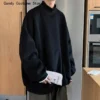 Pullover Oversize Hoodies Solid Color Fleece Hoodie Men Korean Fashion Casual Stand-up Collar Sweatshirt Men Streetwear Hip-hop - Image 3
