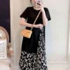 Casual Korean Spliced Printed Dresses Women's Clothing Fashion Asymmetrical Summer O-Neck Short Sleeve A-Line Loose Midi Dress - Image 5