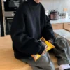 Pullover Oversize Hoodies Solid Color Fleece Hoodie Men Korean Fashion Casual Stand-up Collar Sweatshirt Men Streetwear Hip-hop - Image 4