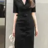 ZANZEA Summer Fashion OL Work Dress Short Sleeve Lapel Neck Sundress Elegant Party Pencil Dresses Vintage Solid Color Robe 2023