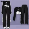 Women's Tracksuit Suit 2023 Autumn New Fashion Short Sweater Strap Cargo Pants Three Piece Korean Elegant Matching Set - Image 2