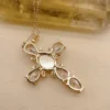 Y·YING Virgin Mary Cross Pendant Chain Necklace Mother Shell Pearl CZ - Image 2