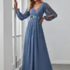 Luxury Evening Dresses Long A-LINE Long Sleeves V-neck Floor-Length Gown 2024 of Chiffon Exquisite Prom Women Dress