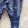 US100 Chareiharper DSQ Cotton T121 Men's Jeans Straight Fit Elastic Blue Paint Wash Water Tear Tear Process Italian Design Jeans - Image 5