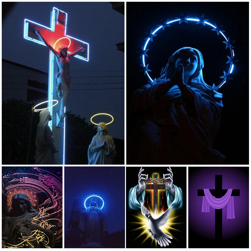 Religion Jesus Cross Light Virgin Mary Wall Pictures For Living Room Nordic Poster Wall Art Canvas Painting Home Decor Unframed