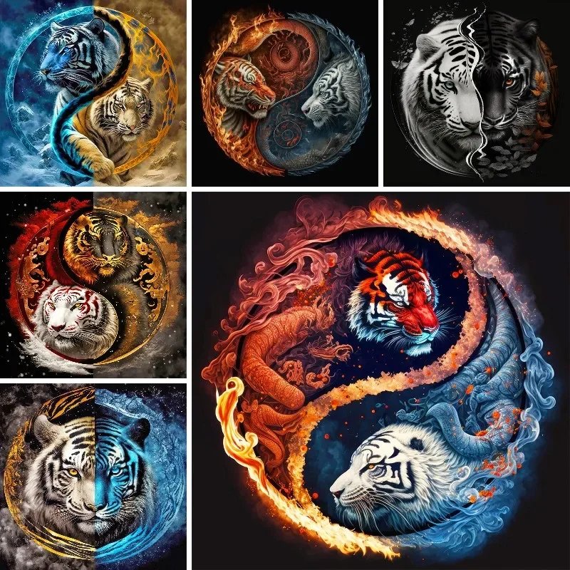5D Diamond Painting Animal Yin Yang Diagram Full Diamond Embroidery Tiger Big Cats Cross Stitch Rhinestone Home Decor