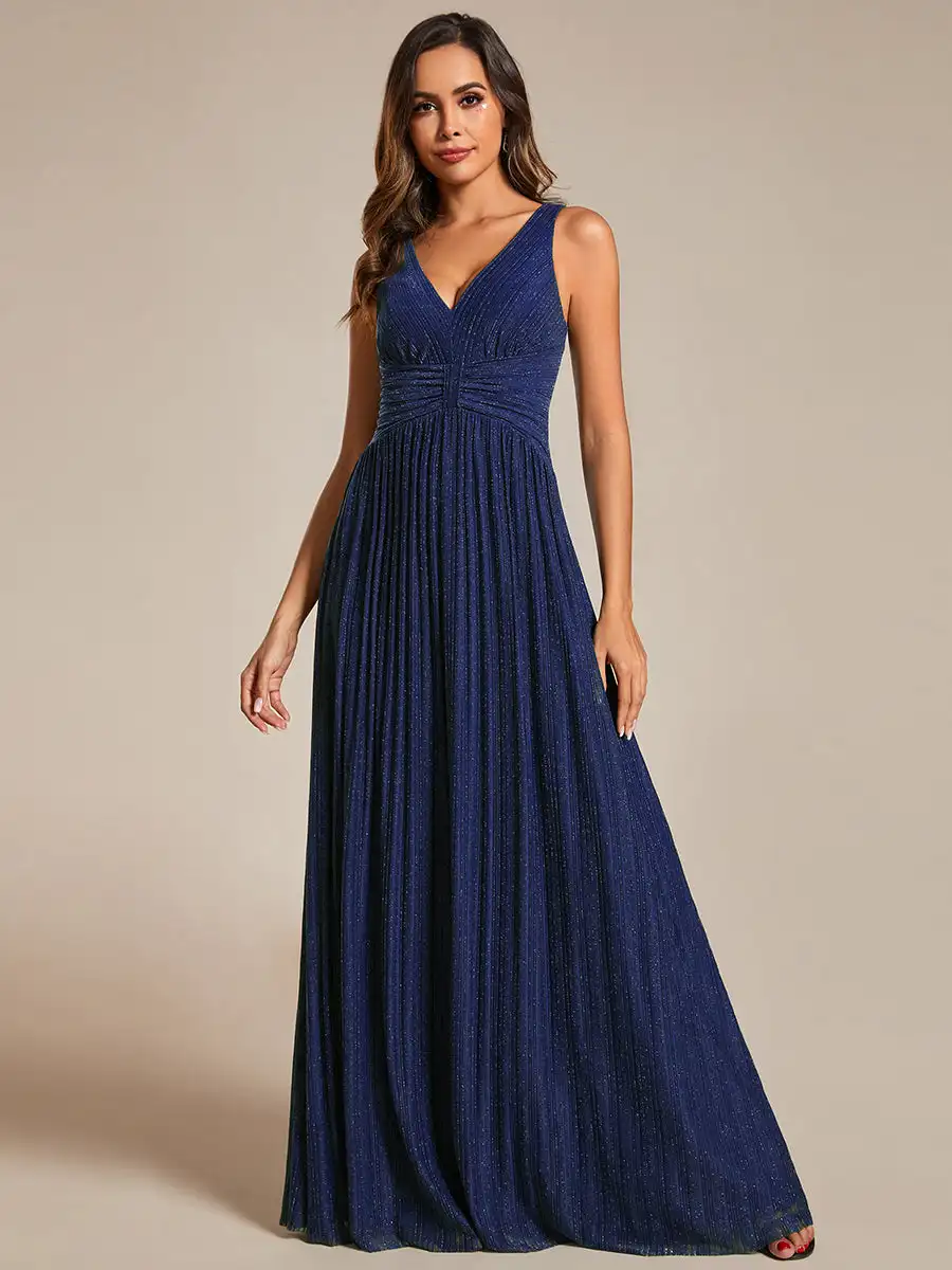 Elegant Evening Dresses Glittery Sleeveless Pleated Empire Waist 2024 Ever pretty of Sequin A-line Navy BlueBridesmaid Dress