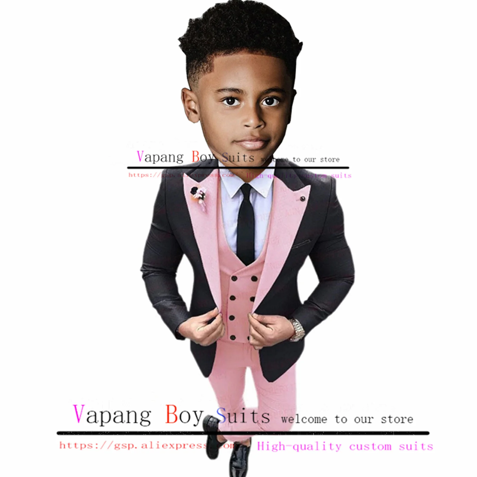 Pink Boys Suit Jacket Pants Vest 3-Piece Tuxedo for Wedding Formal 2-16 Years Kids Blazer Set Clothes Child