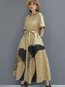 2024 Spring Summer Short Sleeve Shirt Dress Korean Style A Line Dress Polo Collar Thin Printing Dresses Женское платье - Image 5