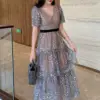 SMTHMA New Arrival Designer Runway Vintage V Neck High Waist Party Dresses Women's Embroidered Sequins Summer Dress Vestidos