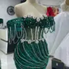 Formal Green Crystals Off the Shoulder Evening Dresses for Women Wedding Party Pearls Long Corset Sequined Night Party Gowns