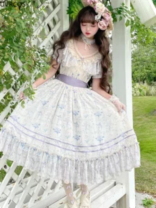 Victorian Retro Lolita Fairy Dress Women Sweet Lace Kawaii Princess Party Dresses Girly Slim Chic Puff Sleeve Floral Mini Dress - Image 4