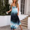 Women's Summer Casual Loose Sleeveless Sundress Spaghetti Strap Long Maxi Dress with Pockets Gradient Colour Printed Beach Dress