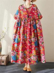 2024 Summer Cotton Short Sleeve Vintage Dresses For Women Casual Loose Long Dress Femme Robe Vestidos Elegant Fashion Clothing - Image 5