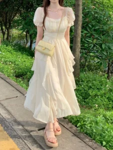 Summer Chiffon Fairy Dress Women Solid Elegant Party Midi Dress Female Casual Sweet Korean Fashion Pink Dress 2023 New Clothes - Image 5