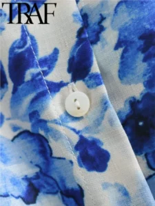 TRAF GAL 2024 Summer Floral Printed Women Laced Up Waist Shirt Dresses Long Sleeve Buttons Slim A-Line Robe Femme Mini Dress Y2K - Image 3