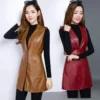 Faux Leather Vest Women's Clothing 2022 PU Autumn Jacket Korean Solid Sleeveless Vest Mid Long Coat Female Waistcoat Outerwear - Image 3