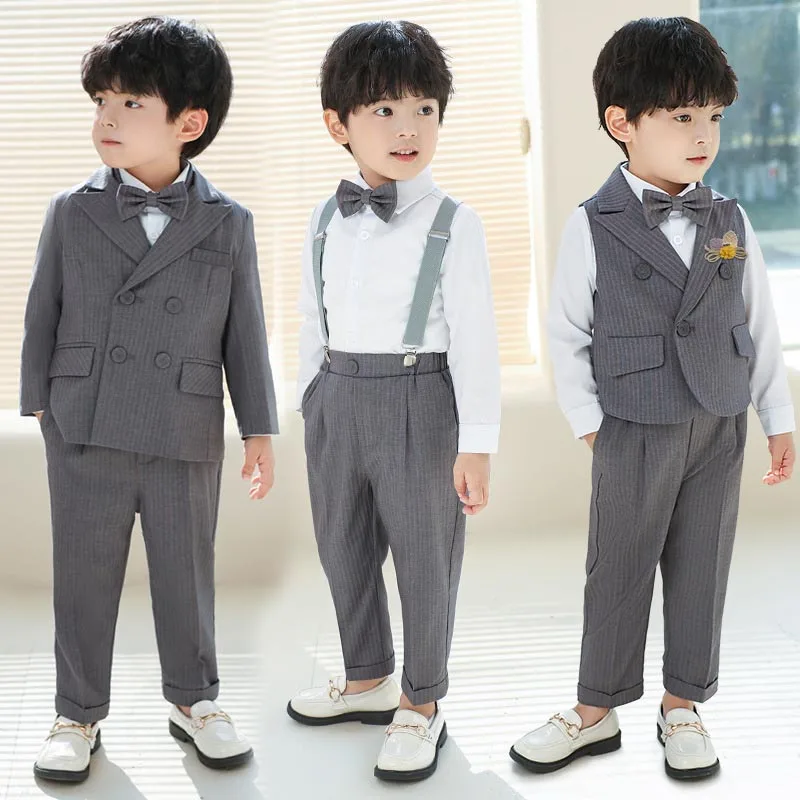 Boys Suits for Weddings Spring 2024 Korean Formal Occasion Children Piano Chorus Performance Blazer Set Toddler Birthday Outfits
