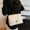 Burminsa Quilted Large Chain Shoulder Bags For Women 2024 Trend Designer Crossbody Bags PU Leather Ladies Handbags Black White - Image 4