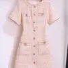 High Quality French Vintage Small Fragrance Tweed Summer Dress Women 2023 Elegant Fashion Chic Slim Waist Short Dresses Vestidos