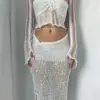 Crochet Knitted Dress Two Piece Skirt Sets 2023 Summer Women Clothes Sexy Crop Tops Elegant Knit Sequin Dress 3 Piece Set Outfit