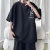 6XL Large Men's Sports Suit New Korean High Street Fashion T-shirt Shorts Two-piece Set Men Retro Neck Top Designer Clothes Men - Image 4