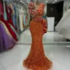 Fashion Orange Crystals Ruffle Flowers Mermaid Evening Dresses 2024 Long Formal Women's Party Gowns Custom Made Vestidos