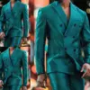 Latest Design Shiny Jacket Pants Double Breasted Peak Lapel Men Suits Terno Masculino Tuxedo Groom Wedding Prom Party