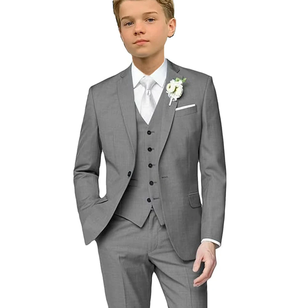 Casual Elegant Boy's Suits for Wedding Page Boy 3 Pieces Single Breasted Blazer Vest Pants Kids Tuxedo 3-16 Years Full Set