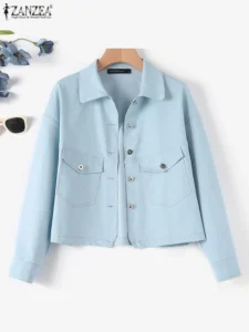 ZANZEA Korean Fashion Solid Jackets Woman Long Sleeve Lapel Neck Outwear Female Elegant OL Work Coats Vintage OL Jacket Oversize - Image 4