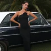 Elegant Pure Halter Long Dress Women Sexy Three-Dimensional Flowers Pumped Pleated Temperament Party Midi Dresses - Image 3