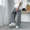 Summer Men Pants Casual Straight Elastic Waist Plaid Trousers Fashion Streetwear Korean Style Male/Female Harajuku Hip-hop Pants - Image 4