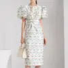 2023 New Summer Dresses Womens Retro Office Party Elegant Simple Series Dress Lantern Sleeve Print Pencil Vestidos