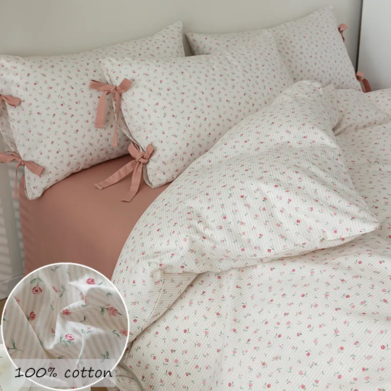 Pure Cotton Bedclothes Pastoral Style Bedsheets Set with Pillow Case Bedding Sets Queen Size for Home Single Bed Linen Sets