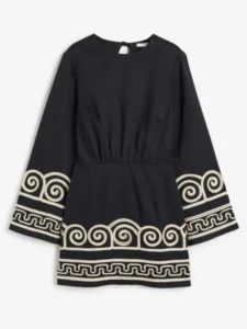 Women Embroidery Long Sleeve Spliced Dress Casual Round Neck High Waist Lace Up Bodycon Dresses Female Fashion Street Vestidos - Image 5
