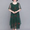 2023 O-Neck Short Sleeve Dresses Vintage Floral Printed Summer Gauze Spliced Women's Clothing Stylish Irregular Loose Midi Dress - Image 3