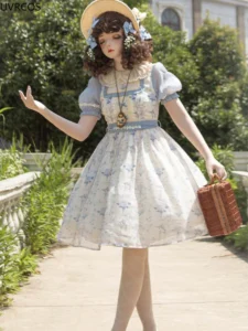 Victorian Retro Lolita Fairy Dress Women Sweet Lace Kawaii Princess Party Dresses Girly Slim Chic Puff Sleeve Floral Mini Dress - Image 2