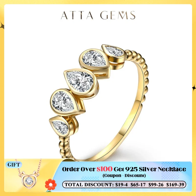 ATTAGEMS Pear Cut 5*3mm D Color Real Moissanite Ring for Women Solid 10K 14K 18K Gold Engagement Wedding GRC Certificate Travel