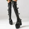 ippeum Black Platform Thigh High Boots Women Gothic Chunky Heels y2k Shoes Belt Buckles Lace Up Punk Style Long Botas - Image 2