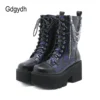 Gdgydh Blue Chunky Platform Boots Women Mid Calf Combat Boots Chains Metal Decoration Gothic Rave Shoes Cosplay Accessories Goth - Image 5