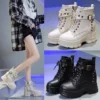 Women Ankle Boots Autumn Wedges Platform Gothic Sneakers Winter Leather Warm Plush Motorcycle Boots Woman Rivet 9CM High Heels - Image 6