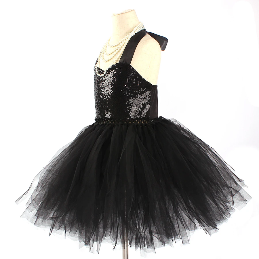 Child's Breakfast at Tiffany's Holly Golightly Costume Set Sequin Black Audrey Hepburn Tutu Dress Kids Birthday Party Prom Dress (13)