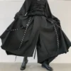Homens fita preto escuro calças de perna larga masculino feminino japão streetwear punk gótico harem calças kimono saia - Image 2