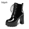 Gdgydh 2021 Thick High Heeled Female Patent Leather Ankle Boots Round Toe Lace-up Zipper Women Short Boots Gothic Women Shoes - Image 2