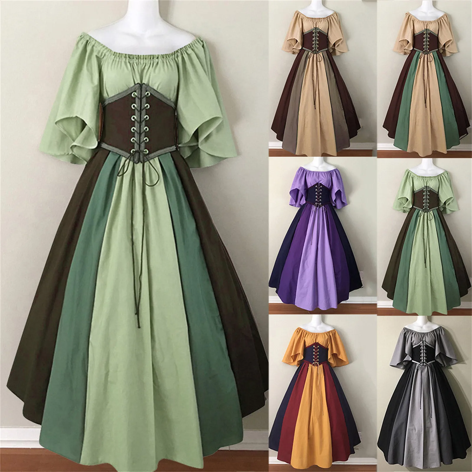 Medieval Vintage Elf Fairy Elven Costume For Women Princess Dress Waist Cincher Corset Tube Top Ruffles Gown Dresses - Image 6