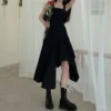 Black Spaghetti Strap Dress Goth Women Summer 2021 Elegant Sexy Party Solio Irregular Gothic Long Dress Korean Style Clothes New - Image 4