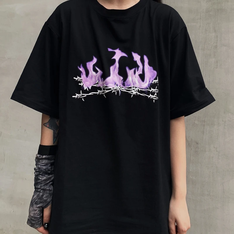 Harajuku Vintage Gothic Punk Women T-Shirts summer Streetwear Short Sleeve O-Neck Y2K Clothes Oversize Fashion skull Tops women