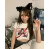 T-shirt women 2021 summer korean pop streetwear Kawaii cat print casual t shirt y2k white Harajuku Short Sleeve Cotton T-shirt - Image 3